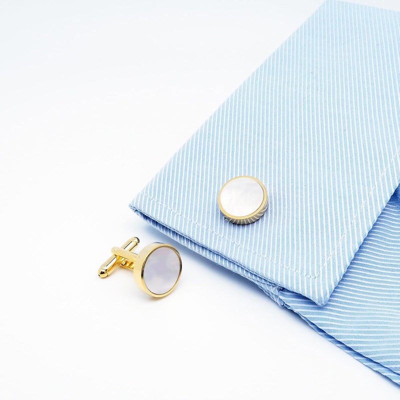 Jonwo Tuxedo Cufflinks and Studs Set Mother of Pearl Men Dress Cuff Links Buttons Set Formal Business Wedding - Image 3